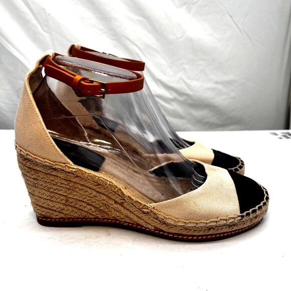 Tory Burch Sandal Women 8M Wedge Espadrilles Ankle Strap Color Block Cruise + - Picture 5 of 16